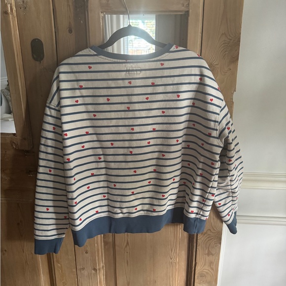 Pact Navy and White Striped Sweatshirt with Red Accents - Picture 2 of 3